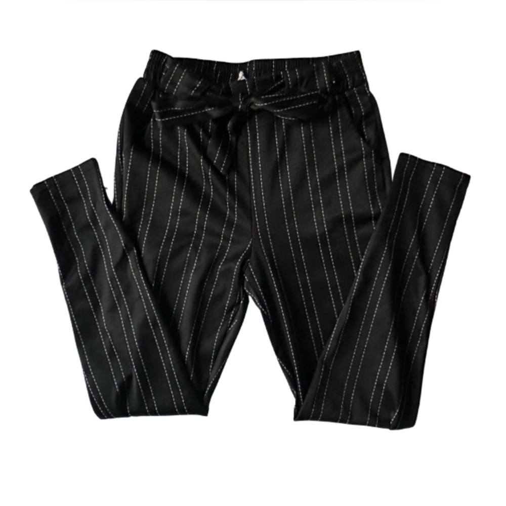 Black Pinstripe Waist Pants